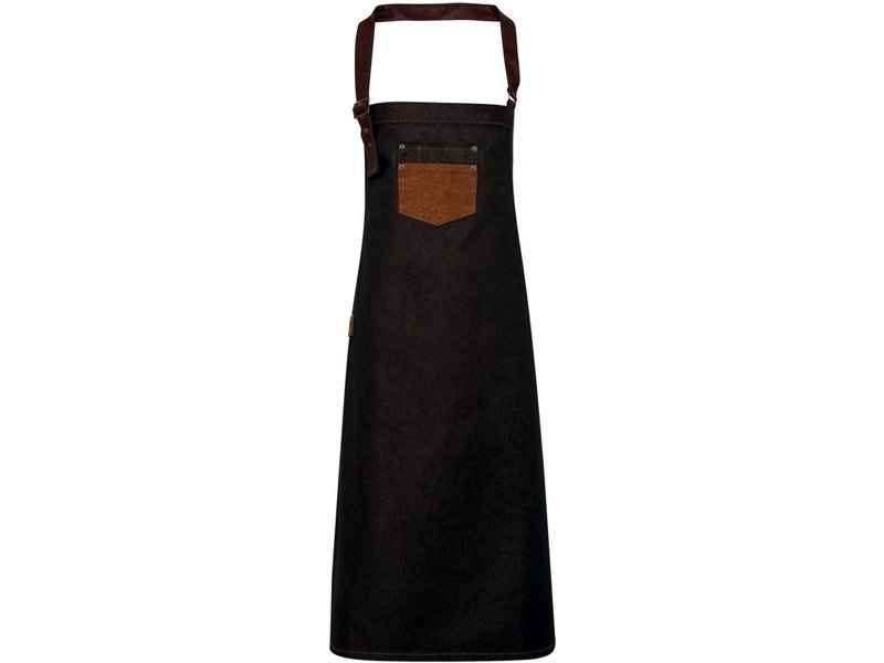 Premier Division - Waxed look denim bib apron with faux leather
