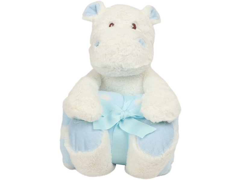 Mumbles WHITE HIPPO WITH PRINTED FLEECE BLANKET