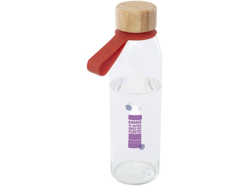 Porto 500 ml glazen waterfles met siliconen handgreep en bamboe deksel