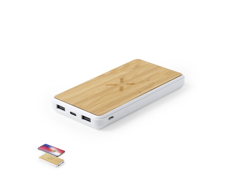 Stijlvolle bamboe Dickens Power Bank 8.000 mAh bedrukt met bedrijfslogo promotieartikel