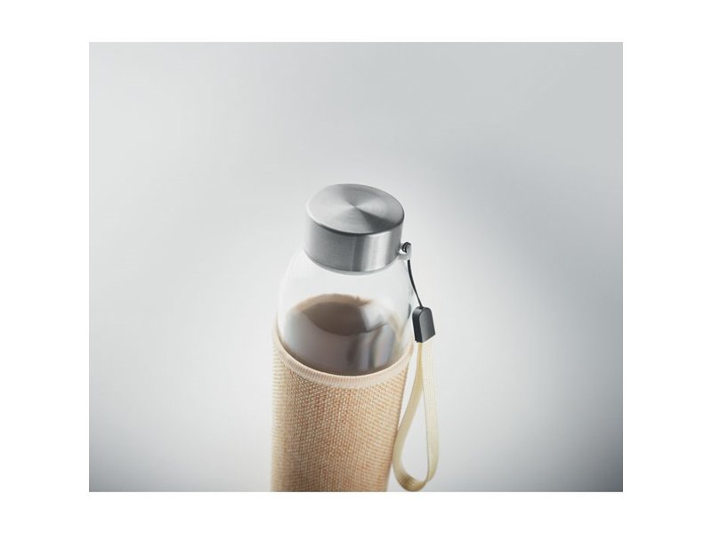 Glazen drinkfles in tasje