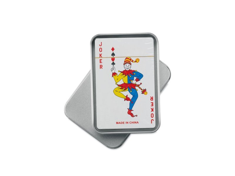 Speelkaarten in blikken doos » Inclusief logo of bedrijfsnaam