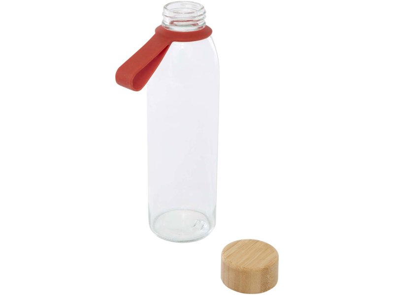Porto 500 ml glazen waterfles met siliconen handgreep en bamboe deksel