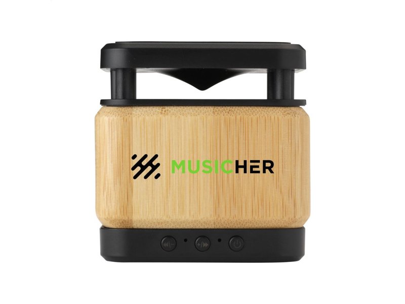 Bamboo Block Speaker met draadloze oplader bedrukken | Jouw relatiegeschenk & promotieartikel