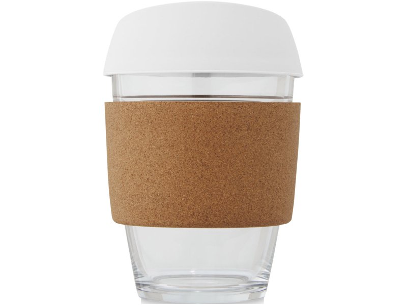 Lidan borosilicaat glazen beker van 360 ml met kurken grip en siliconen deksel