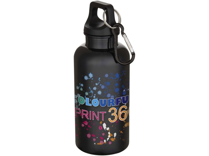 Oregon 400 ml effen waterfles van RCS gecertificeerd gerecycled plastic met karabijnhaak Oregon 400 ml effen waterfles van RCS gecertificeerd gerecycled plastic met karabijnhaak