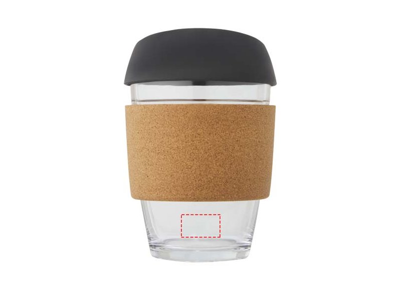 Lidan borosilicaat glazen beker van 360 ml met kurken grip en siliconen deksel