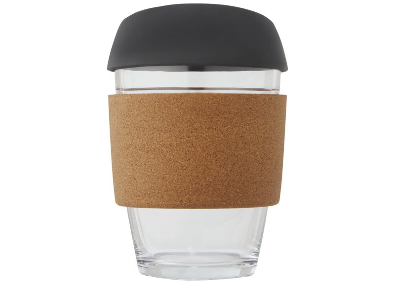 Lidan borosilicaat glazen beker van 360 ml met kurken grip en siliconen deksel