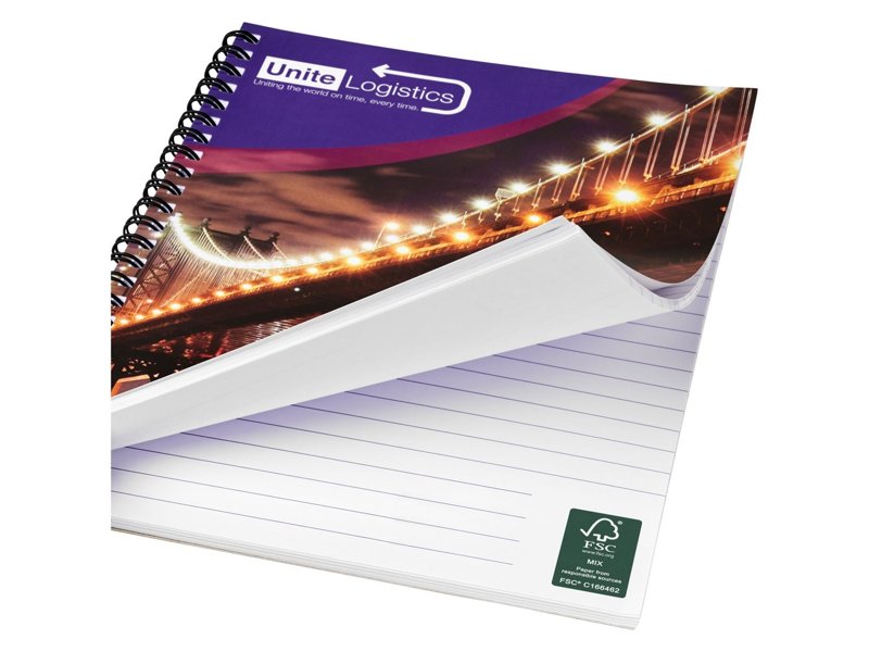 Desk-Mate® A5 spiraal notitieboek en bedrukte achterste omslag Desk-Mate® A5 spiraal notitieboek en bedrukte achterste omslag