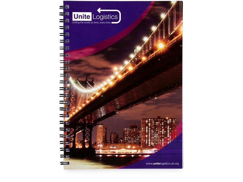 Desk-Mate® A5 spiraal notitieboek en bedrukte achterste omslag Desk-Mate® A5 spiraal notitieboek en bedrukte achterste omslag