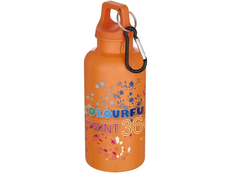 Oregon 400 ml effen waterfles van RCS gecertificeerd gerecycled plastic met karabijnhaak Oregon 400 ml effen waterfles van RCS gecertificeerd gerecycled plastic met karabijnhaak