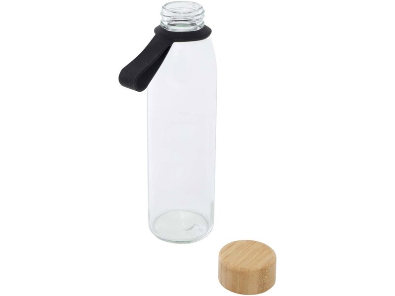 Porto 500 ml glazen waterfles met siliconen handgreep en bamboe deksel