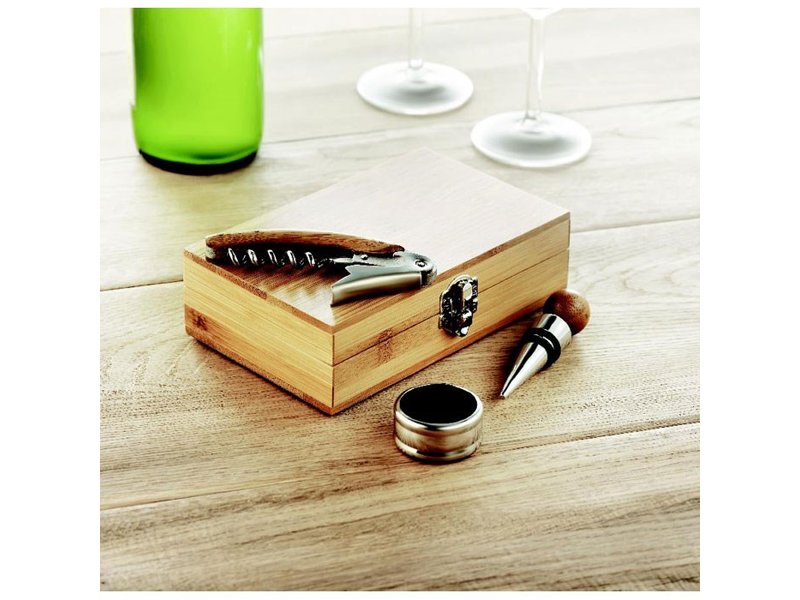 Wijnset in bamboe doosje