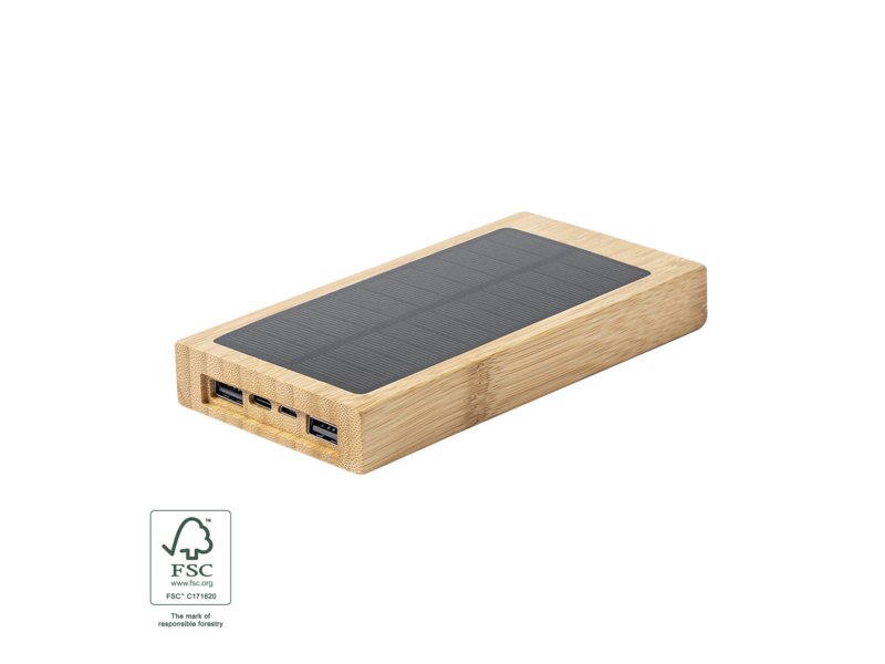 Duurzame bamboe Diuk FSC Power Bank 10.000 mAh bedrukt met logo promotieartikel