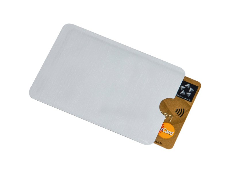 Eddinburgh kaarthouder open met twee pasjes en branding zichtbaar