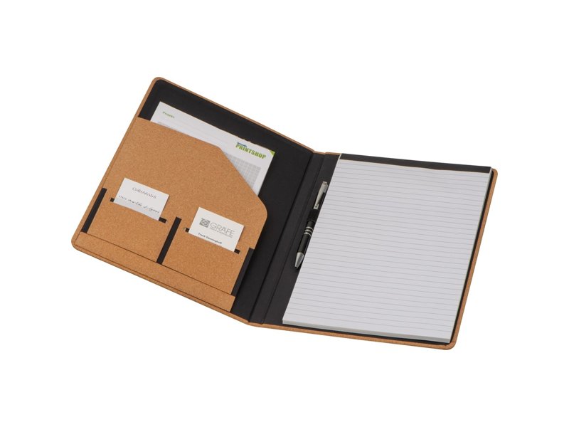 Binnenzijde Syracuse map met vakken en notitieboekje Binnenzijde Syracuse map met vakken en notitieboekje