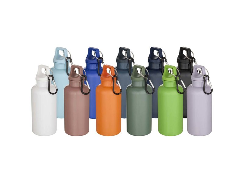Oregon 400 ml effen waterfles van RCS gecertificeerd gerecycled plastic met karabijnhaak Oregon 400 ml effen waterfles van RCS gecertificeerd gerecycled plastic met karabijnhaak