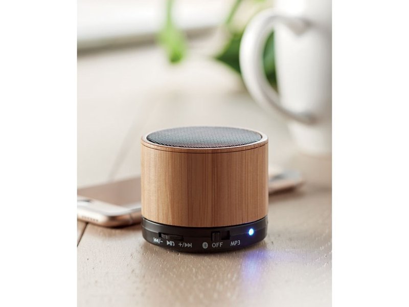 Round Bamboo speaker bedrukken | Jouw relatiegeschenk & promotieartikel