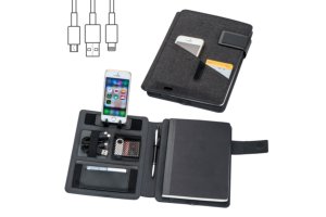 Powerbank map Leno bedrukt met bedrijfslogo als functioneel relatiegeschenk