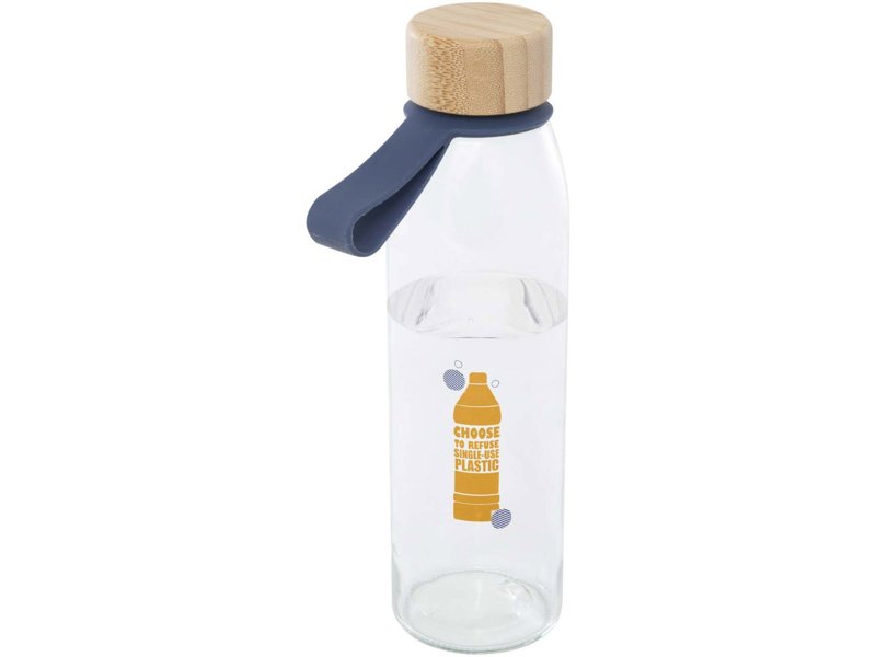Porto 500 ml glazen waterfles met siliconen handgreep en bamboe deksel
