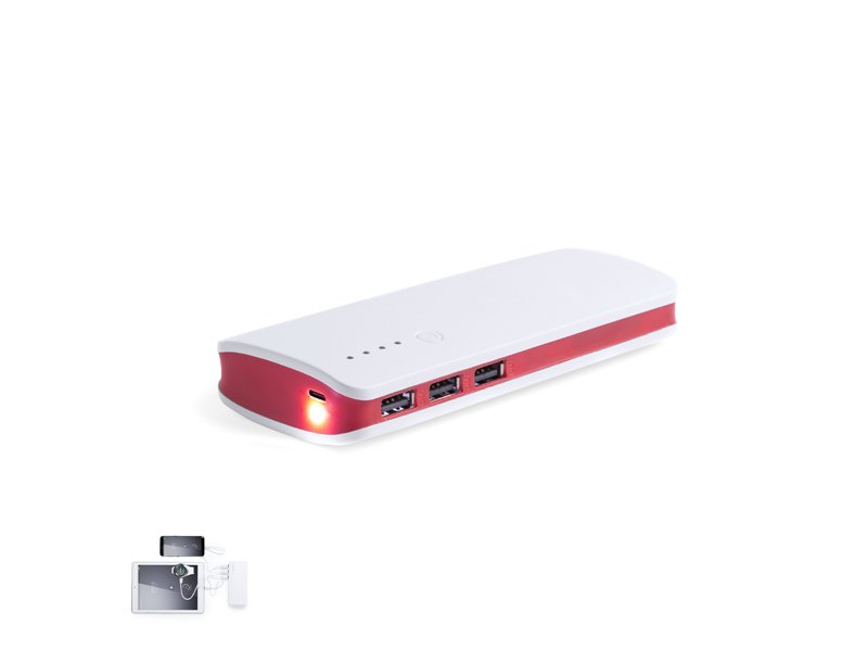 Krachtige KAPRIN powerbank 10.000 mAh met drie USB-uitgangen bedrukt met bedrijfslogo promotieartikel Krachtige KAPRIN powerbank 10.000 mAh met drie USB-uitgangen bedrukt met bedrijfslogo promotieartikel