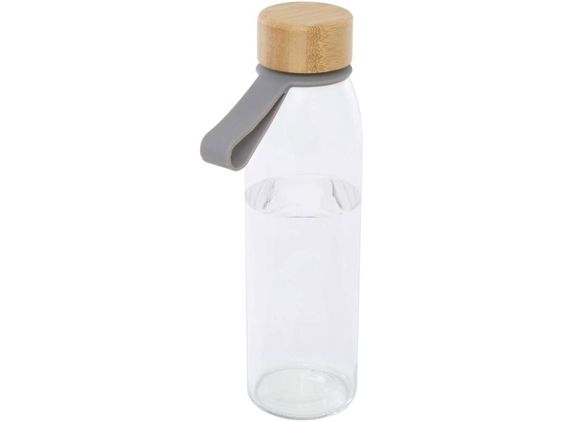 Porto 500 ml glazen waterfles met siliconen handgreep en bamboe deksel