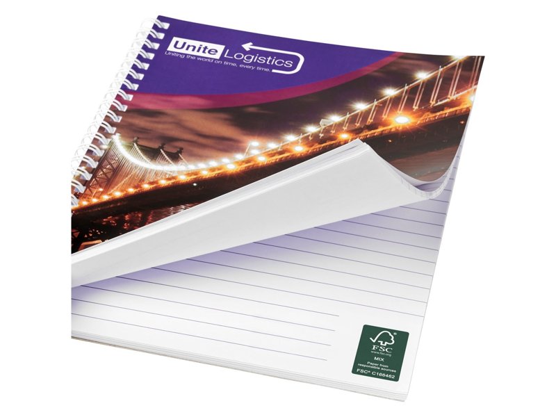 Desk-Mate® A5 spiraal notitieboek en bedrukte achterste omslag Desk-Mate® A5 spiraal notitieboek en bedrukte achterste omslag
