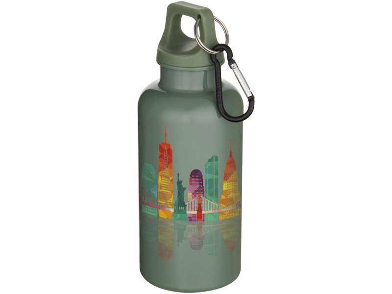 Oregon 400 ml effen waterfles van RCS gecertificeerd gerecycled plastic met karabijnhaak Oregon 400 ml effen waterfles van RCS gecertificeerd gerecycled plastic met karabijnhaak