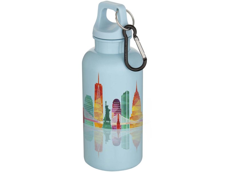 Oregon 400 ml effen waterfles van RCS gecertificeerd gerecycled plastic met karabijnhaak Oregon 400 ml effen waterfles van RCS gecertificeerd gerecycled plastic met karabijnhaak