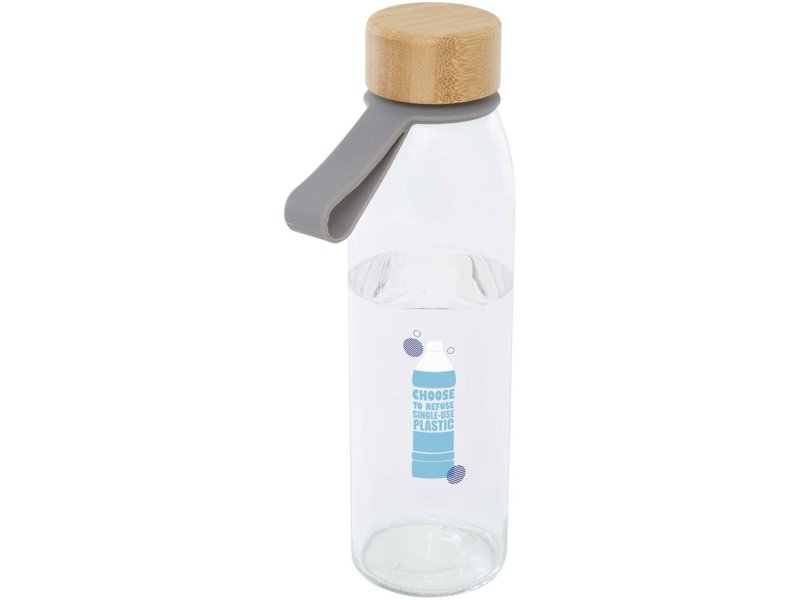 Porto 500 ml glazen waterfles met siliconen handgreep en bamboe deksel