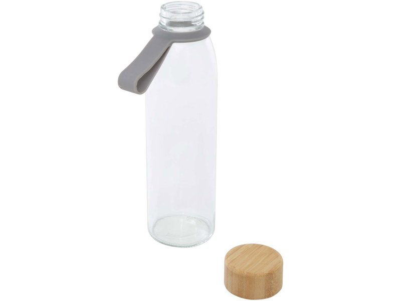 Porto 500 ml glazen waterfles met siliconen handgreep en bamboe deksel