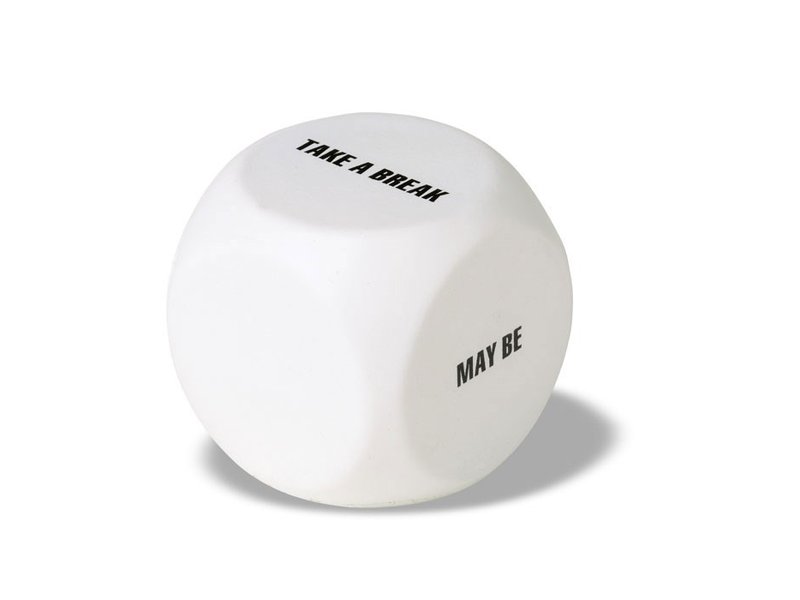 Anti-stress dobbelsteen bedrukken met logo | Decision maker stressbal als promotiemiddel Anti-stress dobbelsteen bedrukken met logo | Decision maker stressbal als promotiemiddel