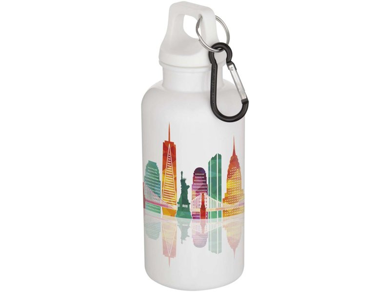 Oregon 400 ml effen waterfles van RCS gecertificeerd gerecycled plastic met karabijnhaak Oregon 400 ml effen waterfles van RCS gecertificeerd gerecycled plastic met karabijnhaak