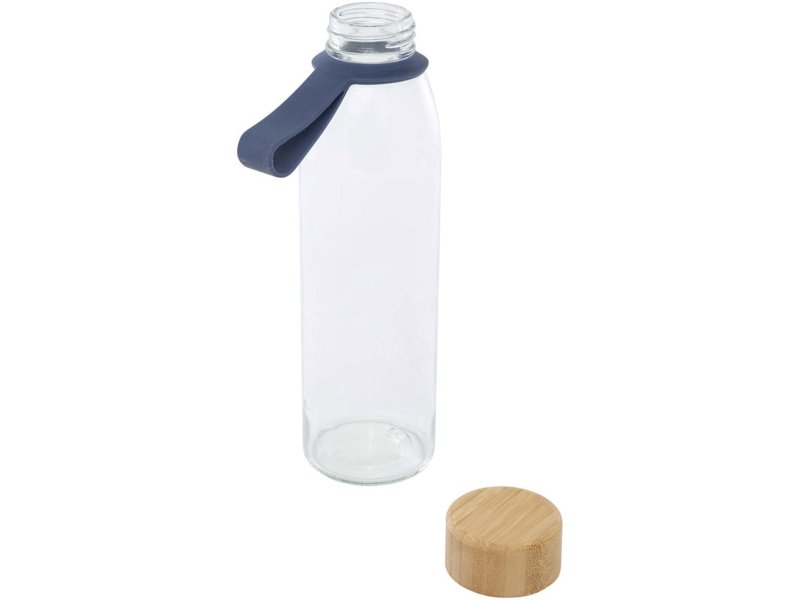 Porto 500 ml glazen waterfles met siliconen handgreep en bamboe deksel