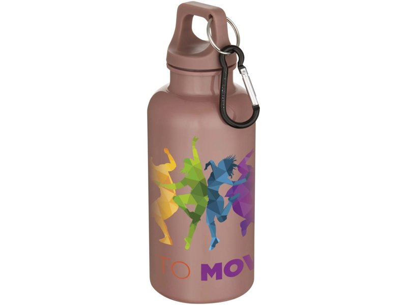 Oregon 400 ml effen waterfles van RCS gecertificeerd gerecycled plastic met karabijnhaak Oregon 400 ml effen waterfles van RCS gecertificeerd gerecycled plastic met karabijnhaak
