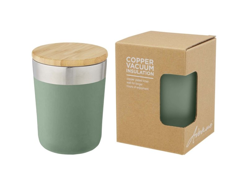 Lagan koperen vacuüm geïsoleerde roestvrijstalen beker van 330 ml met bamboe deksel Lagan koperen vacuüm geïsoleerde roestvrijstalen beker van 330 ml met bamboe deksel