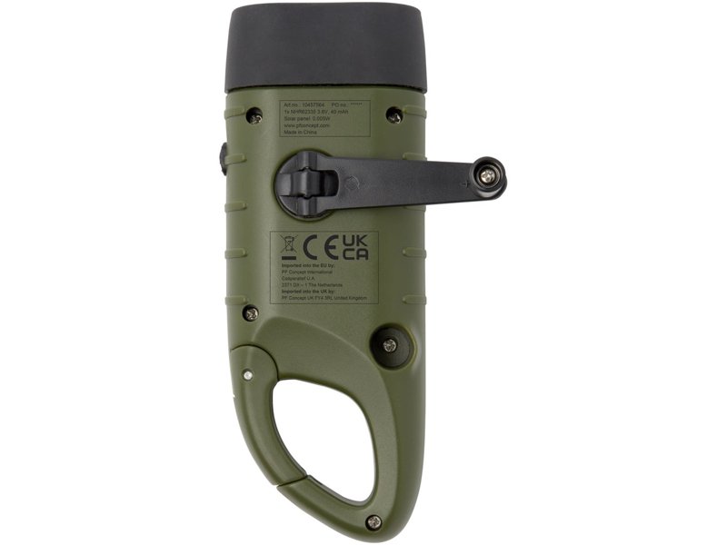 Helios zaklamp met zonnedynamo van gerecycled plastic met karabijnhaak Helios zaklamp met zonnedynamo van gerecycled plastic met karabijnhaak