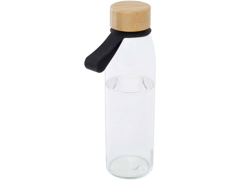 Porto 500 ml glazen waterfles met siliconen handgreep en bamboe deksel