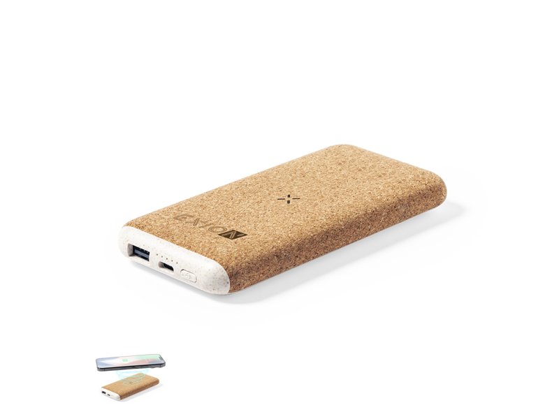 Duurzame Power Bank Limerick 8.000 mAh kurk en tarwestro bedrukt met bedrijfslogo promotieartikel Duurzame Power Bank Limerick 8.000 mAh kurk en tarwestro bedrukt met bedrijfslogo promotieartikel
