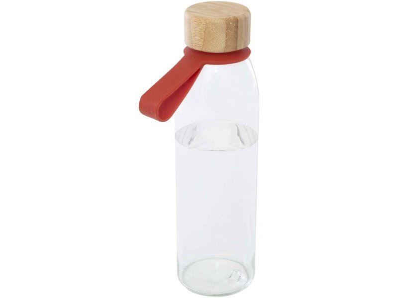 Porto 500 ml glazen waterfles met siliconen handgreep en bamboe deksel