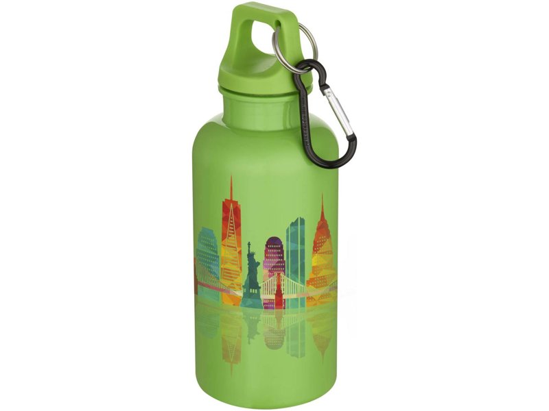 Oregon 400 ml effen waterfles van RCS gecertificeerd gerecycled plastic met karabijnhaak Oregon 400 ml effen waterfles van RCS gecertificeerd gerecycled plastic met karabijnhaak