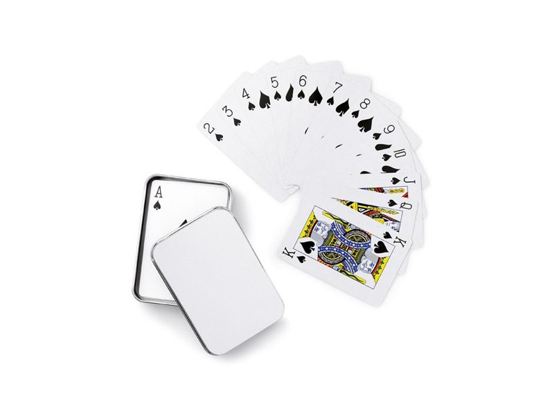 Speelkaarten in blikken doos » Inclusief logo of bedrijfsnaam