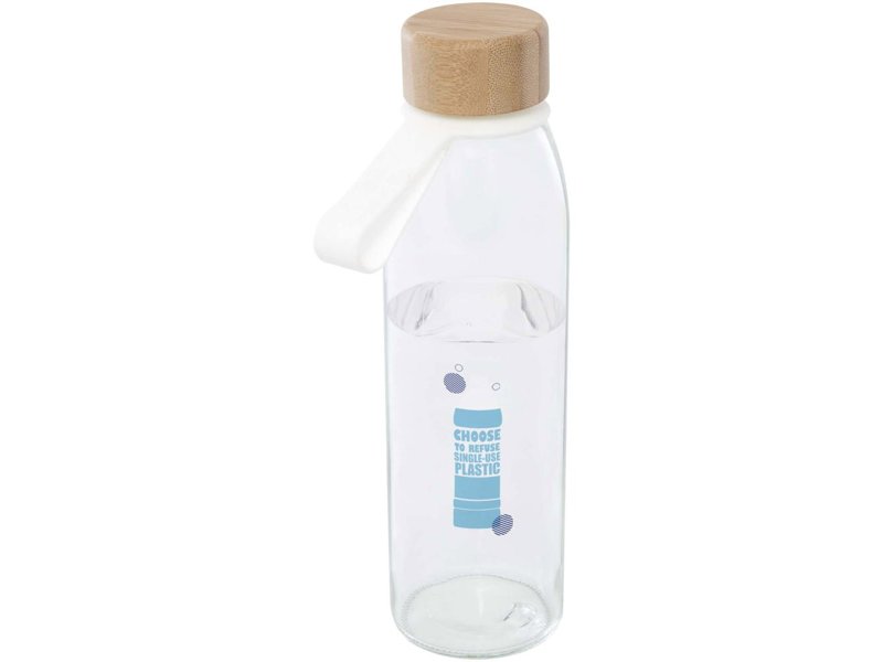 Porto 500 ml glazen waterfles met siliconen handgreep en bamboe deksel