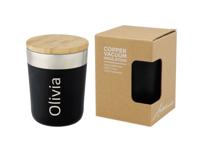 Lagan koperen vacuüm geïsoleerde roestvrijstalen beker van 330 ml met bamboe deksel